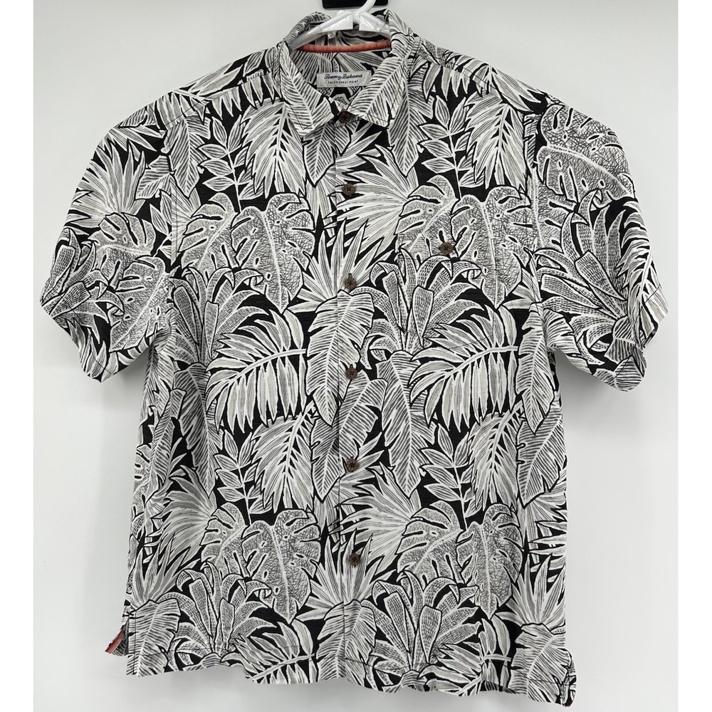 Tommy Bahama The Coconut Point Short Sleeve Hawaiian Shirt White Black Large